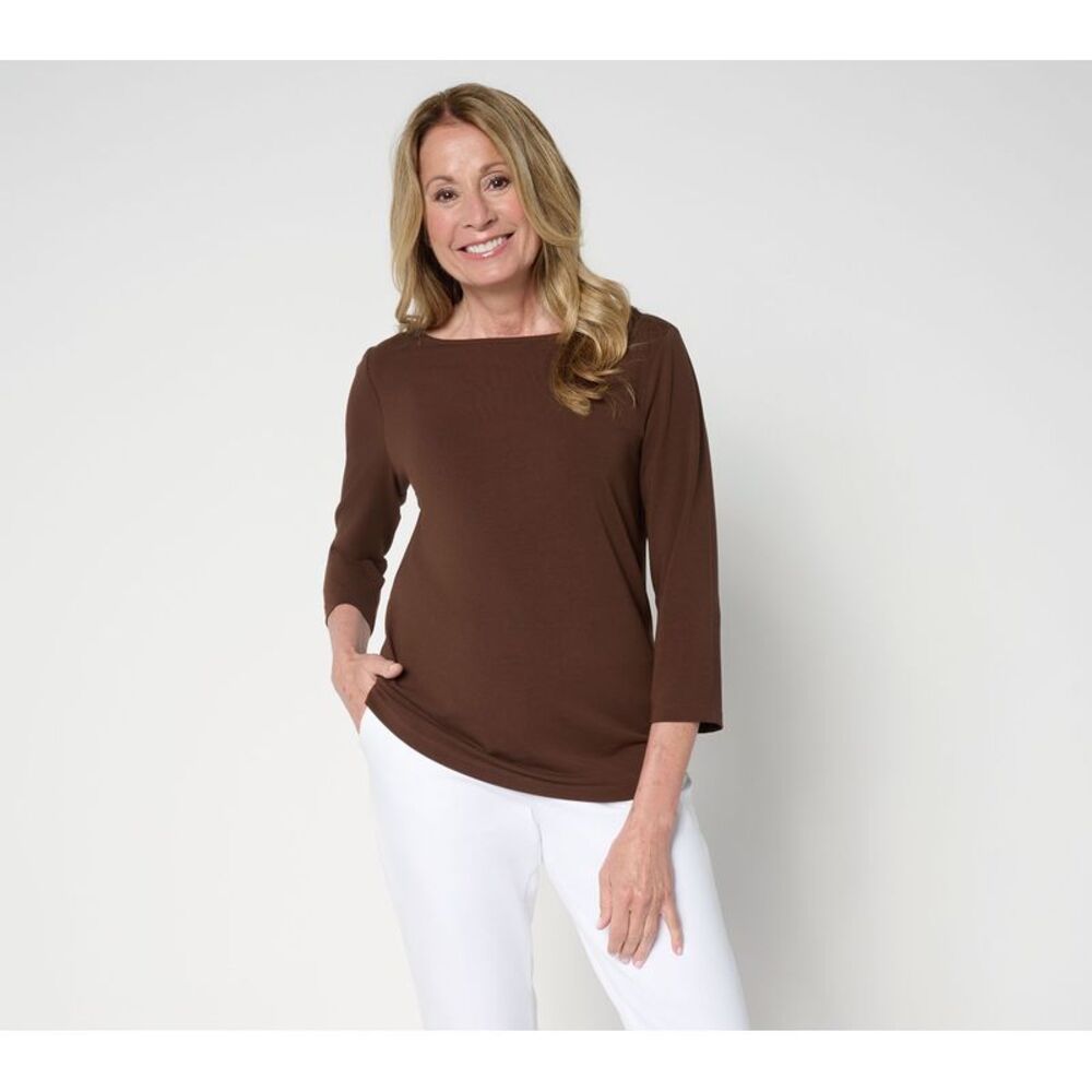 Liberare Women's Top Sz XL Washed Cotton Boat Neck Sleeve Brown A702366